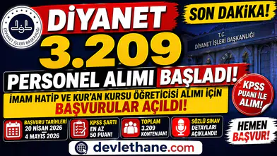 Diyanet 3.209 Personel Alımı Başladı! İmam Hatip ve Kur’an Kursu Öğreticisi Alımı İçin Başvurular Açıldı