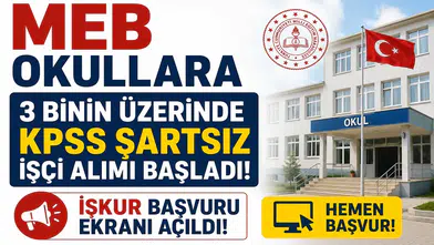 MEB Okullara 3 Binin Üzerinde KPSS Şartsız İşçi Alımı Başladı! İŞKUR Başvuru Ekranı Açıldı