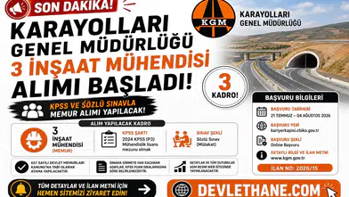 Karayolları Genel Müdürlüğü 3 İnşaat Mühendisi Alımı Başladı! KPSS ve Sözlü Sınavla Memur Alımı Yapılacak
