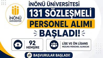 İnönü Üniversitesi 131 Sözleşmeli Personel Alımı Başladı! 92 Hemşire ile Lise ve Ön Lisans Mezunu Personel Alınacak
