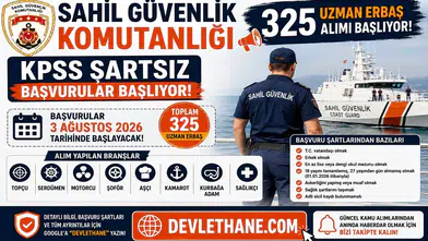 Sahil Güvenlik Komutanlığı 325 Uzman Erbaş Alımı Başlıyor! KPSS Şartsız Başvurular 3 Ağustos'ta Başlayacak