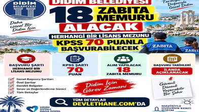 Didim Belediyesi 18 Zabıta Memuru Alacak: Herhangi Bir Lisans Mezunu KPSS 70 Puanla Başvurabilecek