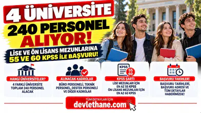 4 Üniversite 240 Personel Alıyor! Lise ve Ön Lisans Mezunlarına 55 ve 60 KPSS ile Başvuru