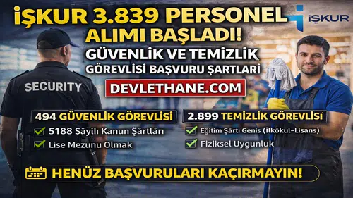 İŞKUR 3.839 Personel Alımı Başladı! Güvenlik ve Temizlik Görevlisi Fırsatı