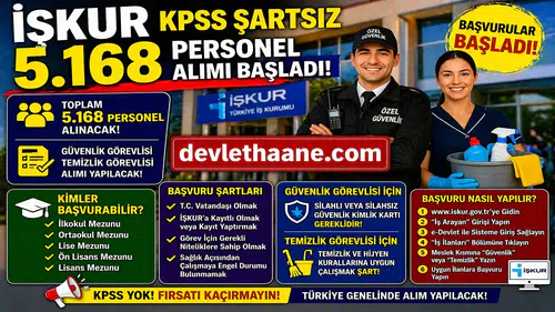 İŞKUR KPSS Şartsız 5.168 Personel Alımı Başladı! Güvenlik ve Temizlik Görevlisi Alınacak