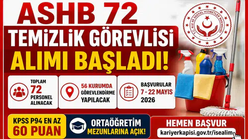 ASHB 72 Temizlik Görevlisi Alımı Başladı! 56 Kurumda Personel İstihdamı Yapılacak: Başvuru Şartları ve Kontenjanlar Açıklandı