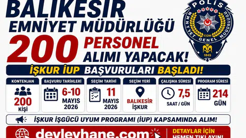 Balıkesir Emniyet Müdürlüğü 200 Personel Alımı Yapacak! İŞKUR İUP Başvuruları Başladı