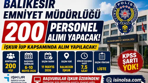 Balıkesir Emniyet Müdürlüğü 200 Personel Alımı Yapacak! İŞKUR İUP Başvuruları Başladı
