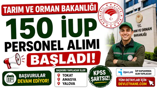 Tarım ve Orman Bakanlığı 150 İUP Personel Alımı Başladı! Tokat, Amasya ve Yalova'da Başvurular Devam Ediyor