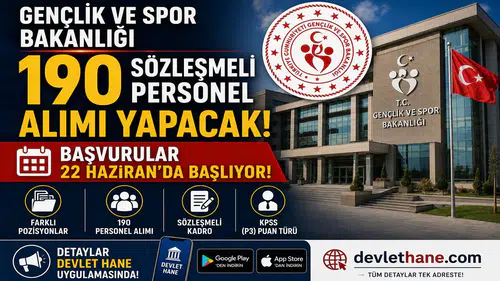 Gençlik ve Spor Bakanlığı 190 Sözleşmeli Personel Alımı Yapacak! Başvurular 22 Haziran'da Başlıyor