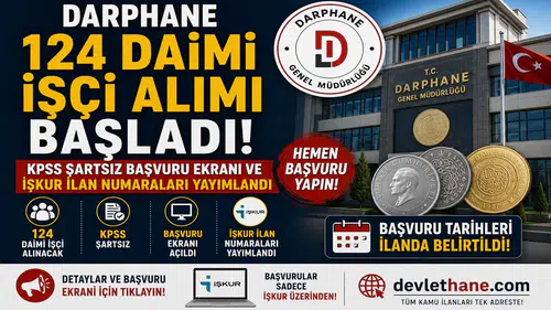 Darphane 124 Daimi İşçi Alımı Başladı! KPSS Şartsız Başvuru Ekranı ve İŞKUR İlan Numaraları Yayımlandı