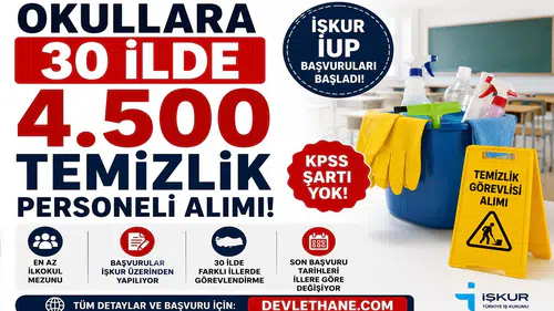 Okullara 30 İlde 4.500 Temizlik Personeli Alımı! İŞKUR İUP Başvuruları Başladı