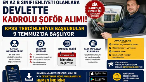 En Az B Sınıfı Ehliyeti Olanlara Devlette Kadrolu Şoför Alımı! KPSS Tercihleriyle Başvurular 9 Temmuz'da Başlıyor