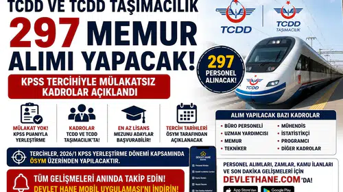 TCDD ve TCDD Taşımacılık 297 Memur Alımı Yapacak! KPSS Tercihiyle Mülakatsız Kadrolar Açıklandı