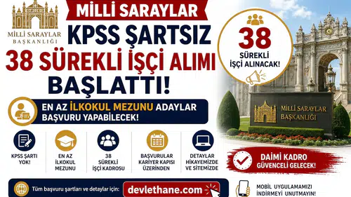 Milli Saraylar KPSS Şartsız 38 Sürekli İşçi Alımı Başlattı! En Az İlkokul Mezunu Adaylar Başvuru Yapabilecek