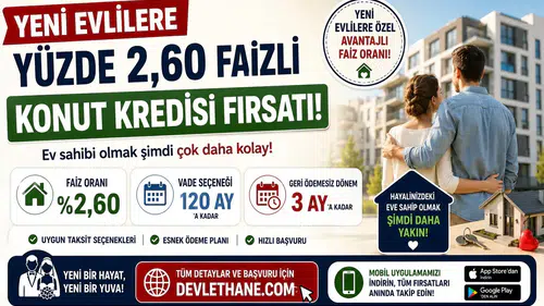 Yeni Evlilere Yüzde 2,60 Faizli Konut Kredisi Fırsatı! 120 Ay Vade ve 3 Ay Erteleme Seçeneği Açıklandı