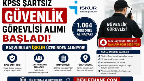 KPSS Şartsız Güvenlik Görevlisi Alımı Başladı! İŞKUR Üzerinden 1.064 Personel Alınacak