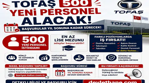 Tofaş 500 Yeni Personel Alacak: En Az Lise Mezunu Adaylar İçin Başvurular Yıl Sonuna Kadar Sürecek