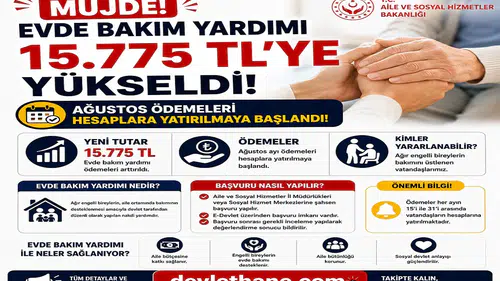 Evde Bakım Yardımı 15.775 TL’ye Yükseldi: Ağustos Ödemeleri Hesaplara Yatırılmaya Başlandı