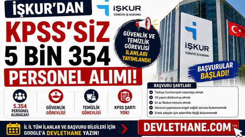 İŞKUR’dan KPSS’siz 5 Bin 354 Personel Alımı! Güvenlik ve Temizlik Görevlisi İlanları Yayımlandı