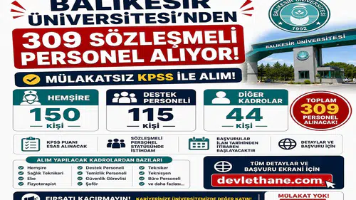 Balıkesir Üniversitesi 309 Sözleşmeli Personel Alıyor: 150 Hemşire, 115 Destek Personeli ve Mülakatsız KPSS ile Alım