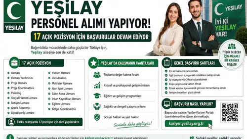 Yeşilay Personel Alımı Yapıyor: 17 Açık Pozisyon İçin Başvurular Devam Ediyor
