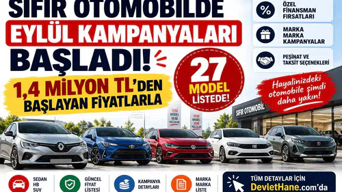 Sıfır Otomobilde Eylül Kampanyaları Başladı: 1,4 Milyon TL’den Başlayan Fiyatlarla 27 Model Listede