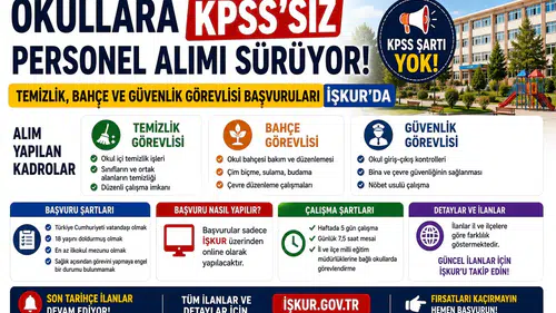 Okullara KPSS’siz Personel Alımı Sürüyor: Temizlik, Bahçe ve Güvenlik Görevlisi Başvuruları İŞKUR’da
