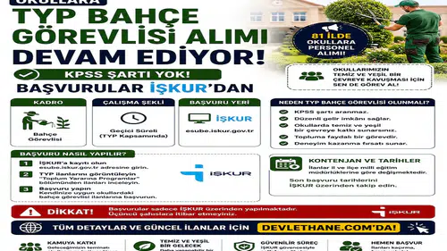Okullara TYP Bahçe Görevlisi Alımı Devam Ediyor: KPSS Şartı Yok, Başvurular İŞKUR’dan