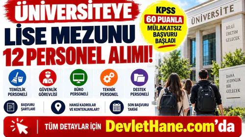 Üniversiteye Lise Mezunu 12 Personel Alımı! KPSS 60 Puanla Mülakatsız Başvuru Başladı