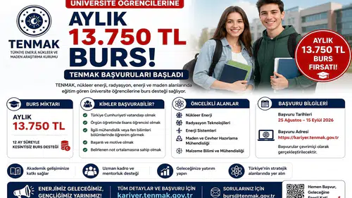Üniversite Öğrencilerine Aylık 13.750 TL Burs: TENMAK Başvuruları Başladı