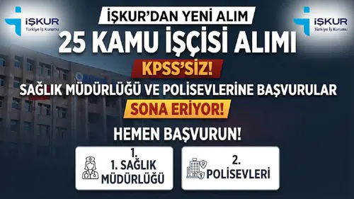 İŞKUR’dan KPSS’siz 25 Kamu İşçisi Alımı: Sağlık Müdürlüğü ve Polisevlerine Başvurular Sona Eriyor