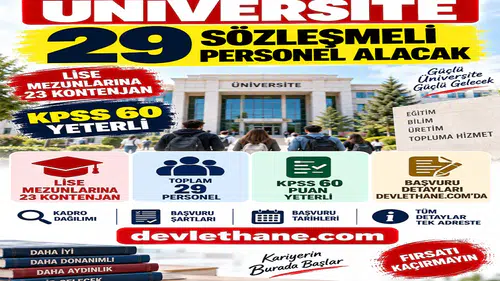 Üniversite 29 Sözleşmeli Personel Alacak: Lise Mezunlarına 23 Kontenjan, KPSS 60 Yeterli