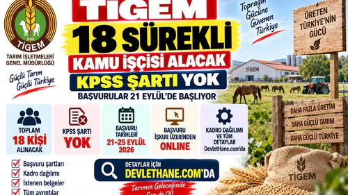 TİGEM 18 Sürekli Kamu İşçisi Alacak: KPSS Şartı Yok, Başvurular 21 Eylül'de Başlıyor