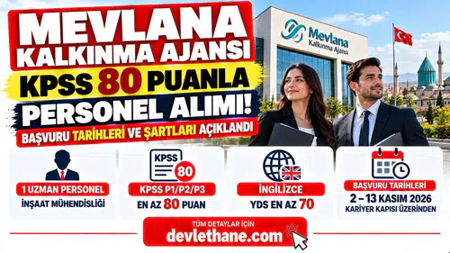 Mevlana Kalkınma Ajansı KPSS 80 Puanla Personel Alacak! Başvuru Tarihleri ve Şartları Açıklandı