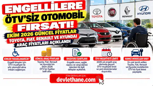 Engellilere ÖTV'siz Otomobil Fırsatı! Ekim 2026 Toyota, Fiat, Renault ve Hyundai Araç Fiyatları Açıklandı