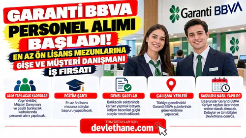 Garanti BBVA Personel Alımı Başladı! En Az Ön Lisans Mezunlarına Gişe ve Müşteri Danışmanı İş Fırsatı