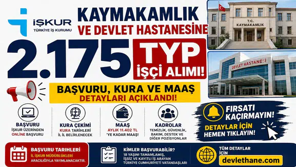 İŞKUR'dan Kaymakamlık ve Devlet Hastanesine 2.175 TYP İşçi Alımı! Başvuru, Kura ve Maaş Detayları Açıklandı