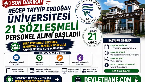 Recep Tayyip Erdoğan Üniversitesi 21 Sözleşmeli Personel Alımı Başladı! Büro Personeli, Tekniker, Teknisyen ve Temizlik Görevlisi Alınacak