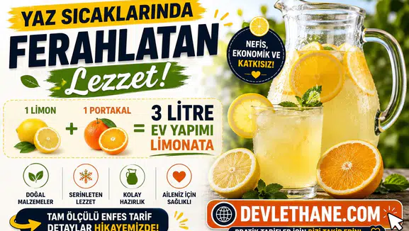 Yaz Sıcaklarında Ferahlatan Lezzet! 1 Limon ve 1 Portakalla 3 Litre Ev Yapımı Limonata Tarifi