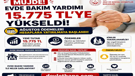 Evde Bakım Yardımı 15.775 TL’ye Yükseldi: Ağustos Ödemeleri Hesaplara Yatırılmaya Başlandı