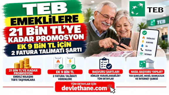 TEB Emeklilere 21 Bin TL’ye Kadar Promosyon Sunuyor! Ek 9 Bin TL İçin 2 Fatura Talimatı Şartı