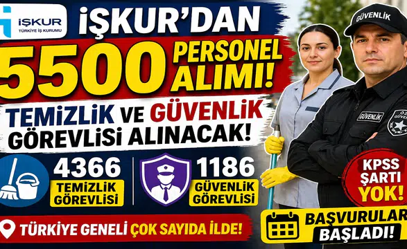 İŞKUR 5500 Temizlik ve Güvenlik Görevlisi Alımı Başladı! KPSS Şartı Yok, Başvurular Açık
