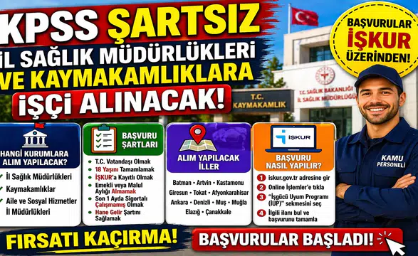 KPSS Şartsız Kamu İşçi Alımı Başladı! İl Sağlık Müdürlükleri ve Kaymakamlıklara Personel Alınacak