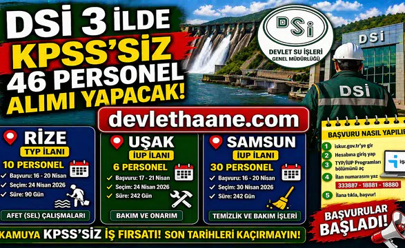 DSİ 3 İlde KPSS’siz 46 Personel Alımı Yapacak! İŞKUR Başvuruları Başladı