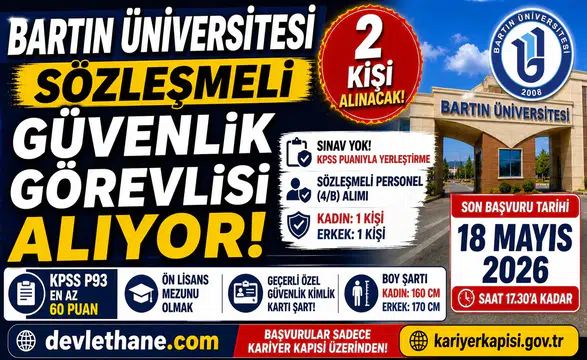 Bartın Üniversitesi 2 Sözleşmeli Güvenlik Görevlisi Alımı Yapacak! KPSS ile Sınavsız Yerleştirme