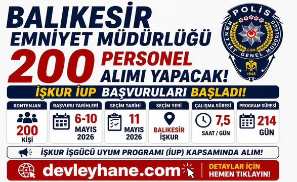 Balıkesir Emniyet Müdürlüğü 200 Personel Alımı Yapacak! İŞKUR İUP Başvuruları Başladı