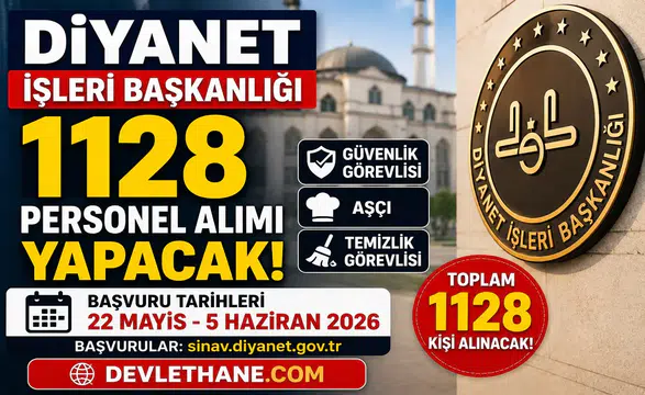 Diyanet 1128 Personel Alımı Yapacak! Güvenlik Görevlisi, Aşçı ve Temizlik Personeli Alınacak