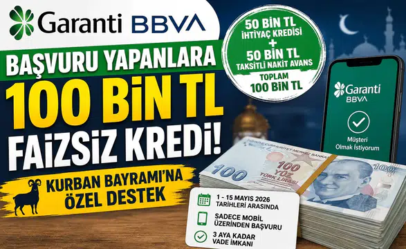 Garanti BBVA’dan Kurban Bayramı Öncesi 100 Bin TL Faizsiz Kredi Desteği! Başvuru Şartları ve Detaylar Açıklandı