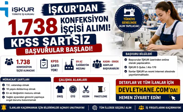 İŞKUR'dan 1.738 Konfeksiyon İşçisi Alımı! KPSS Şartsız Başvurular Başladı